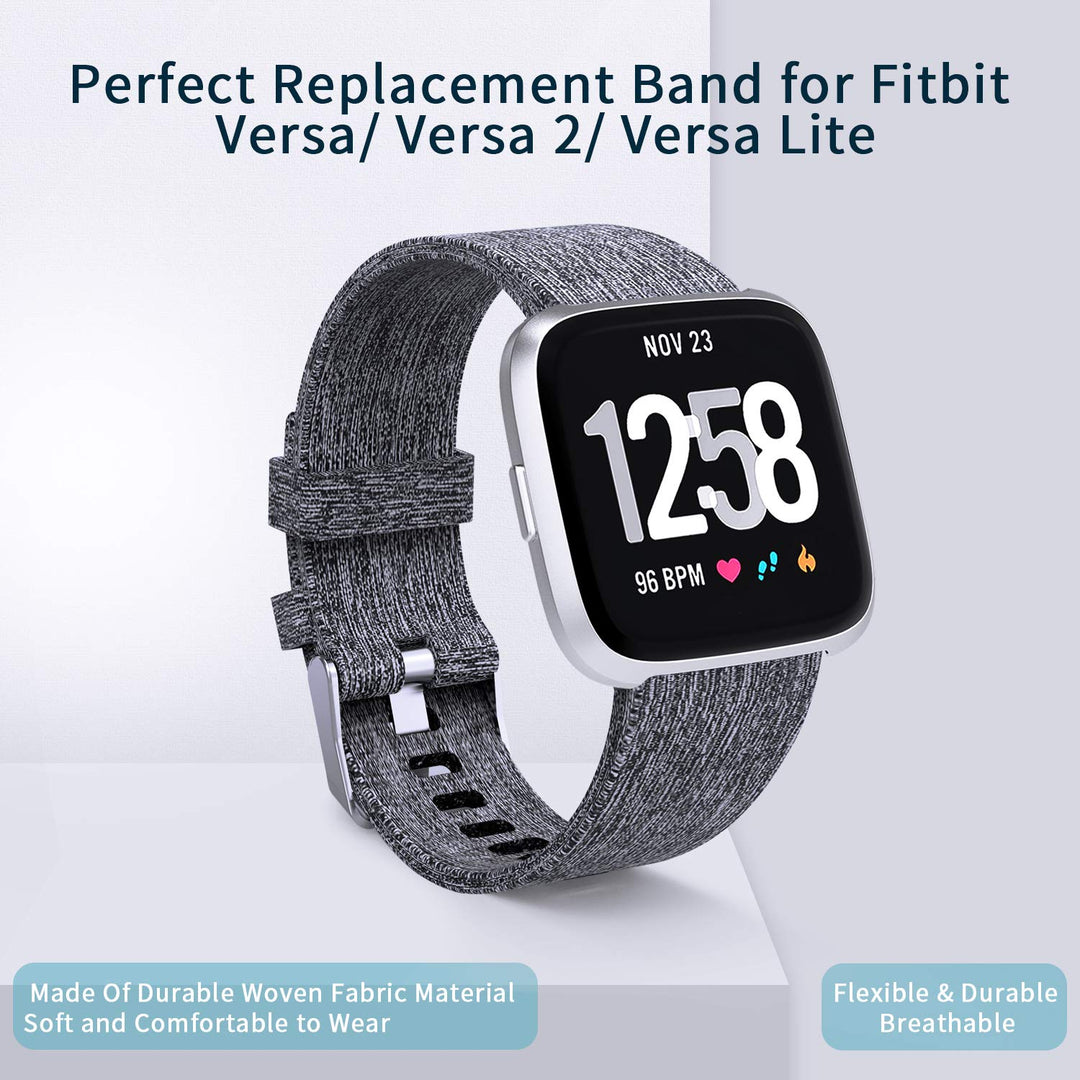 2 Pack Bands Compatible with Fitbit Versa / Fitbit Versa 2 / Fitbit Versa Lite for Women Men, Breathable Woven Fabric Strap, Adjustable Replacement Wristband for Fitbit Versa Smart Watch
