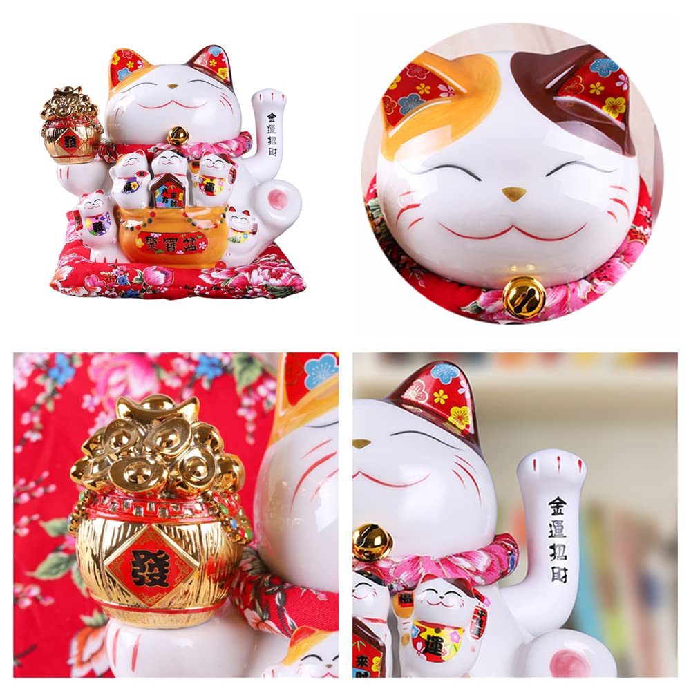 7 Inches Lucky Fortune Cat- Feng Shui Lucky Cat, (Ceramic Swing arm Lucky cat) Suitable for Shop, Restaurant, Living Room and Home Decoration