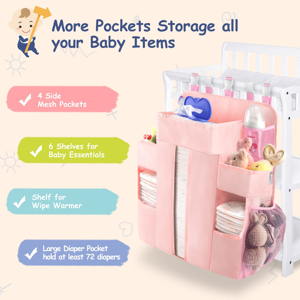 XL Changing Table Organizer, Hanging Diaper Organizer for Cirb, Pack n Play Diaper Holder, Baby Accessories for Crib, Baby Essentials for Newborn, Baby Shower Gifts(Grey Cloud)