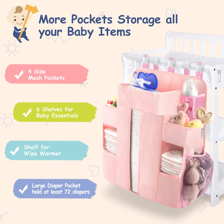 XL Changing Table Organizer, Hanging Diaper Organizer for Cirb, Pack n Play Diaper Holder, Baby Accessories for Crib, Baby Essentials for Newborn, Baby Shower Gifts(Grey Cloud)