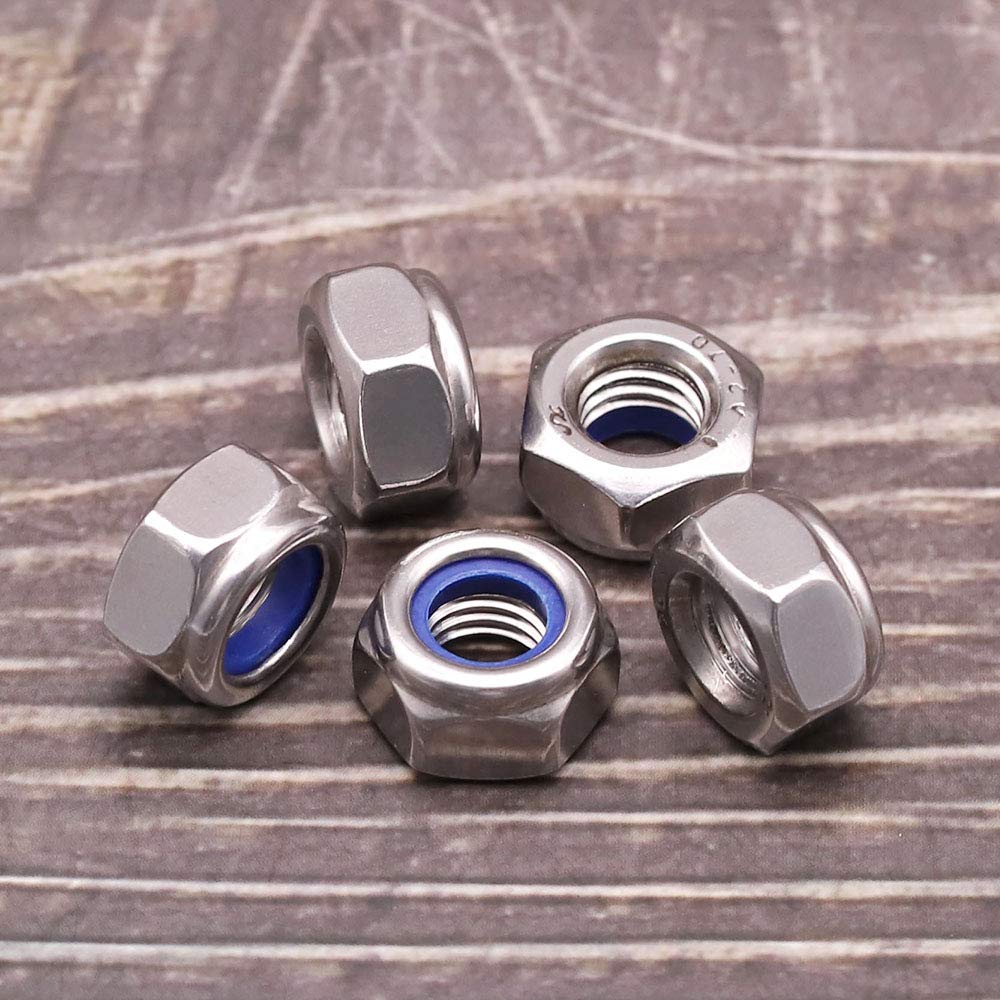 M4-0.7 (100 pcs) Nylon Insert Hex Lock Nuts 304 Stainless Steel 18-8 Locknut, Bright Finish, DIN985