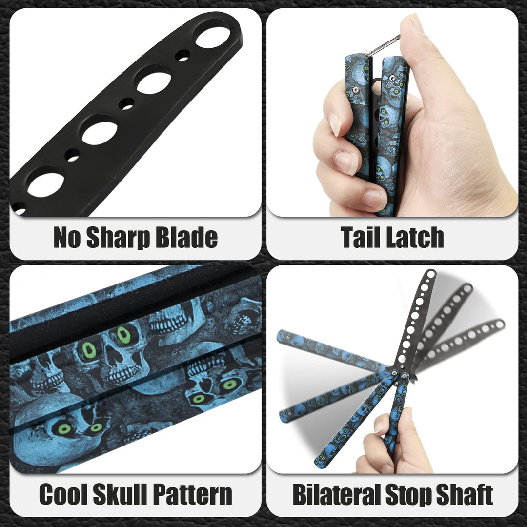 Practice Finger Trainer Tool, Steel Metal Folding Balisong Tool with Latch for Training and Practicing Flipping Tricks - Blue