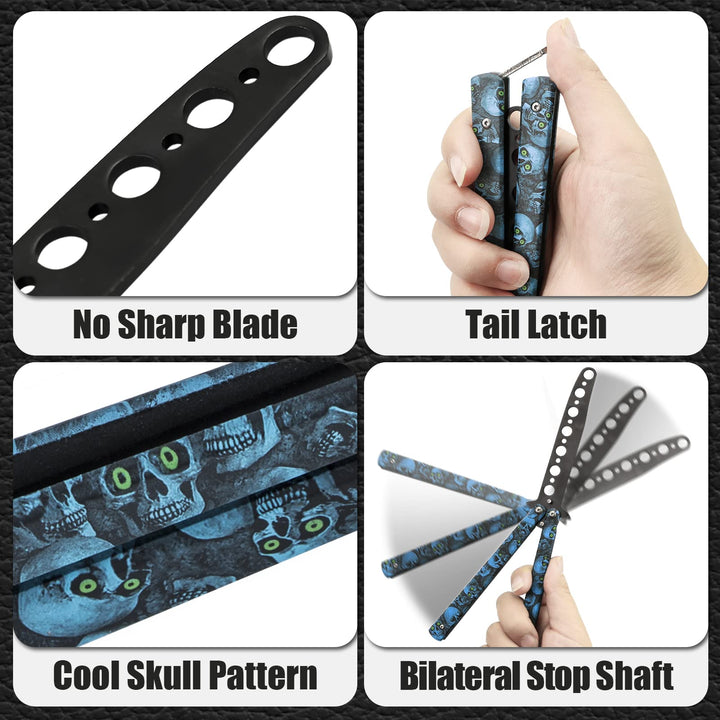 Practice Finger Trainer Tool, Steel Metal Folding Balisong Tool with Latch for Training and Practicing Flipping Tricks - Blue