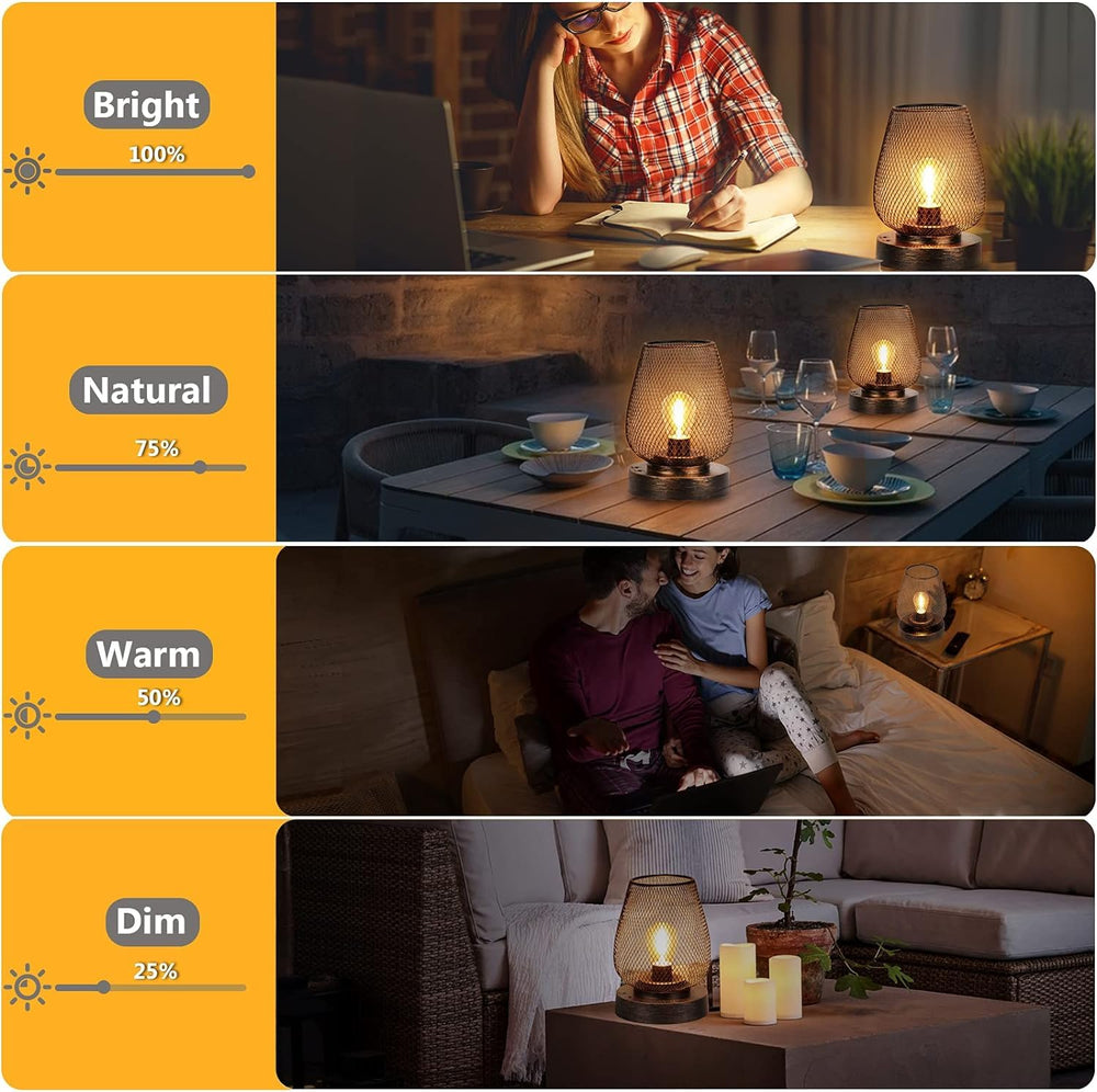 2 Pack Rechargeable Table Lamp Cordless Table Lamp Battery Operated Lights Metal with 4 Lighting Mode Outdoor Lights Cordless Lamp Indoor Patio Bedroom Living Room (Bulb Included) Bronze