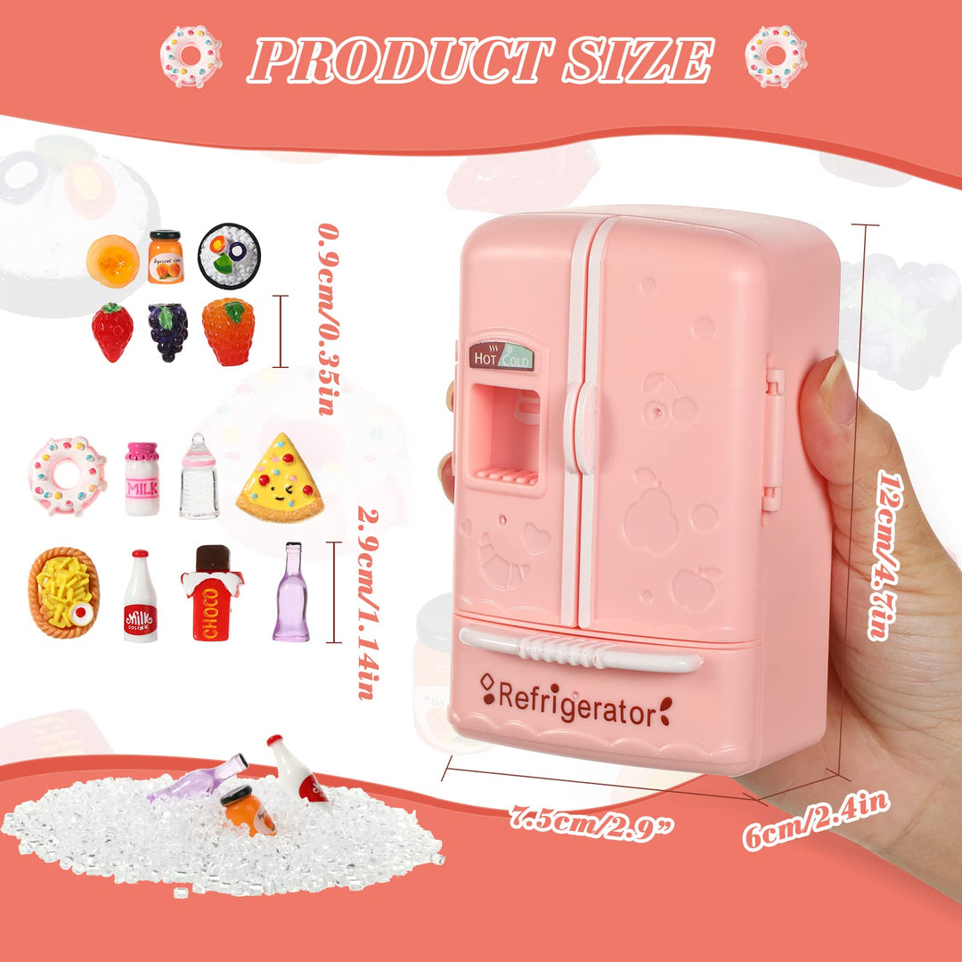 17 Pieces Dollhouse Refrigerator Mini Fridge Toy with Mini Food Set Dollhouse Kitchen Furniture Food Toys Dollhouse Miniatures Kitchen Decorations Bottles Fruit Dessert for Children (Lovely Style)