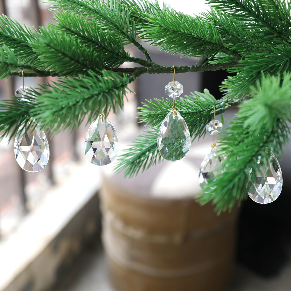 15Pcs Clear Teardrop Crystal Chandelier,Crystal Pendants for Light Lamp & Window,Hanging Crystal Prism Decor(Gold Pinning,Angel Tears Series)