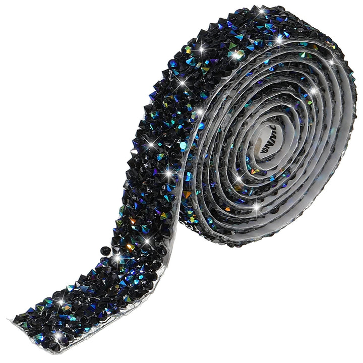 Bling Crystal Rhinestone Ribbon, DIY Self-Adhesive Rhinestone Sticker Ribbon for Wedding Cakes Birthday Crafts Decorations(Black,0.6 Inch Wide)