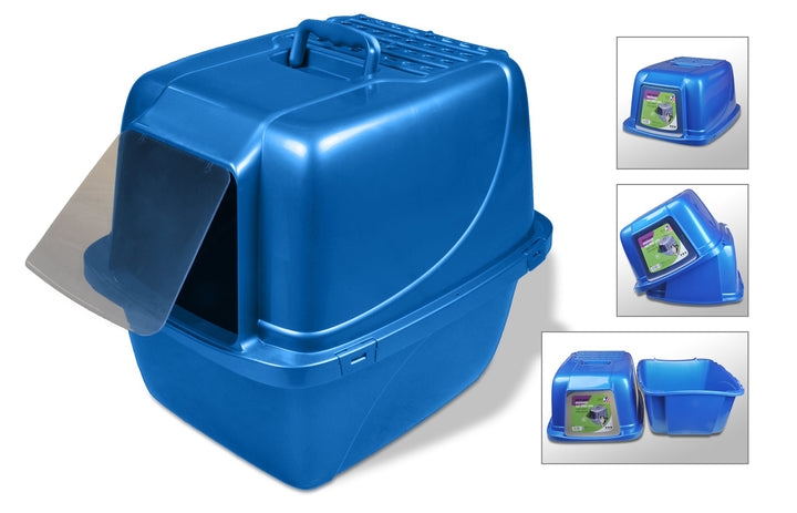 Pets Odor Control Extra Large, Giant Enclosed Cat Pan with Odor Door, Hooded, Blue, CP7