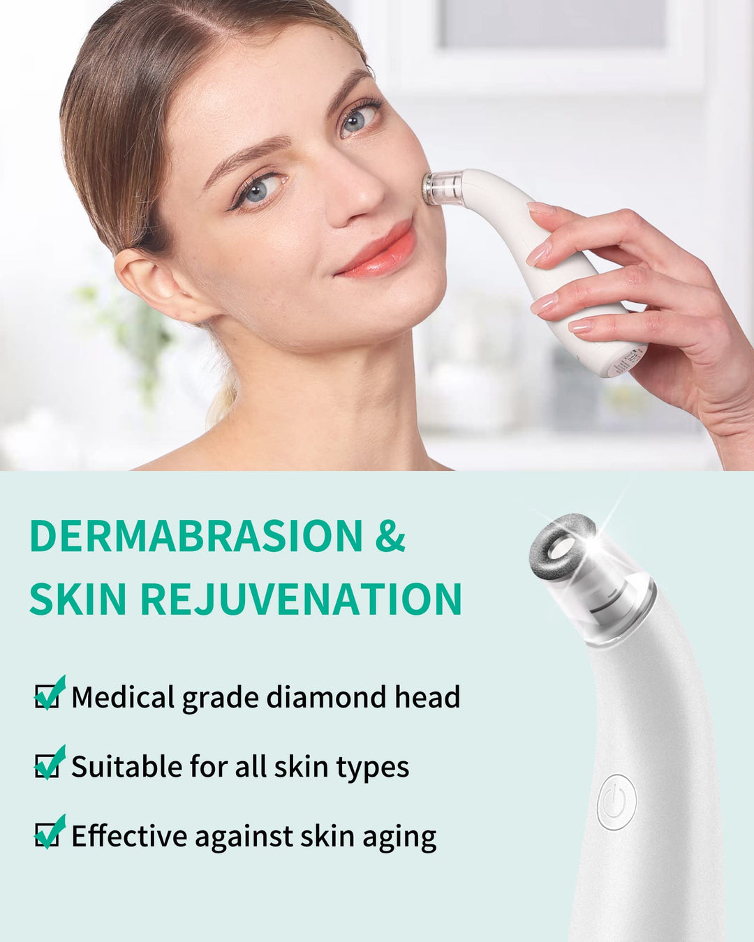 2-in-1 Microdermabrasion Machine for Facial, Diamond Microdermabrasion Device USB Rechargeable - Advanced Home Facial Treatment Machine (White)