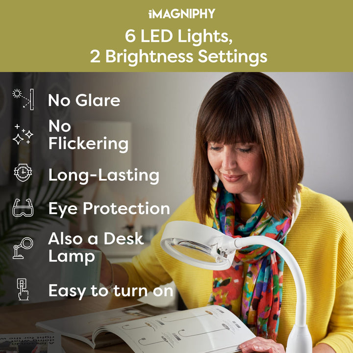 8X Desk Magnifier with Light- Desktop Magnifying Glass with Light and Stand- Great to Repair Tech Gadgets & Hands-Free Reading, Crafts- Magnifying Desk Lamp with 6 LED Lights & Sturdy Base
