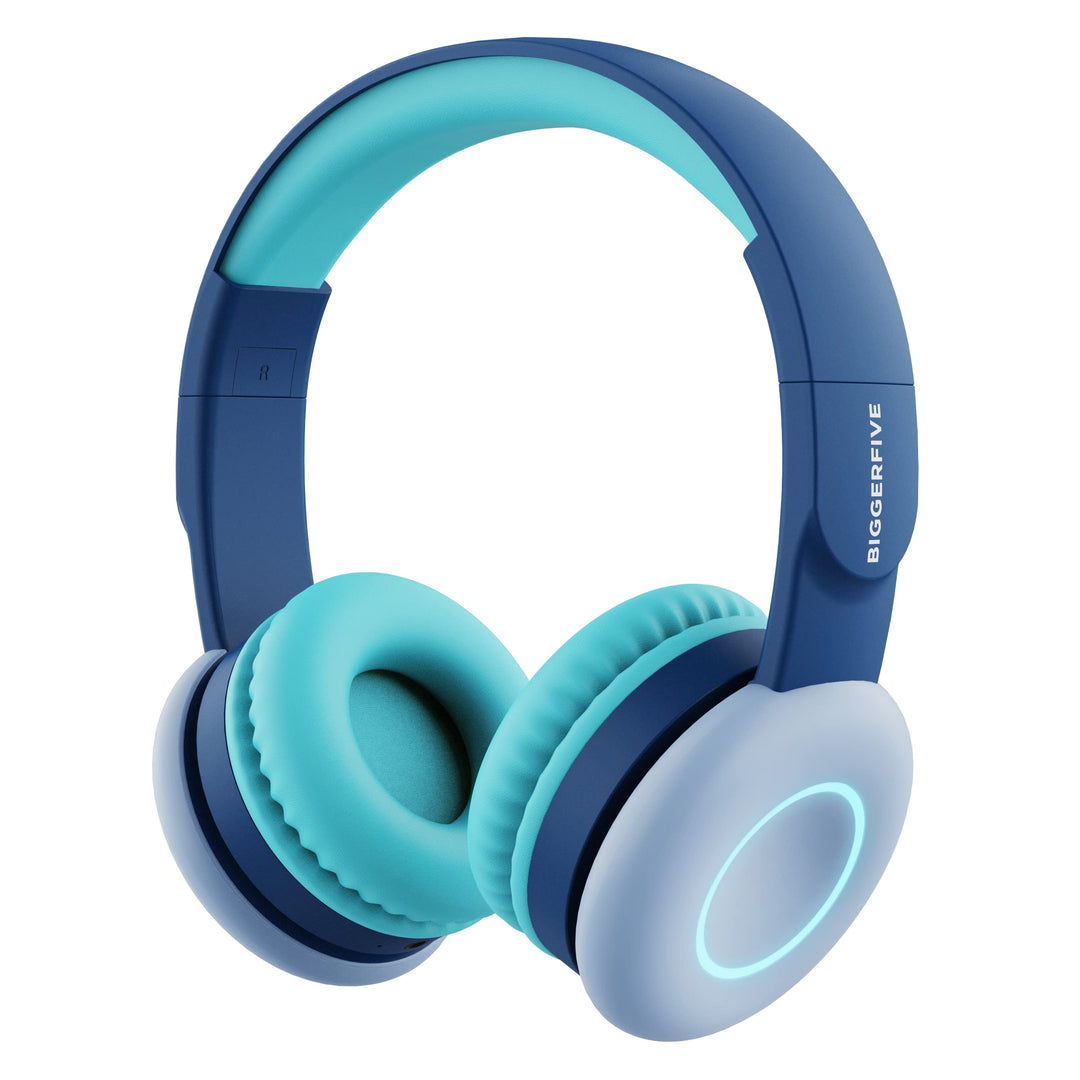 Kids Wireless Bluetooth Headphones with 7 Colorful LED Lights, 50H Playtime, Microphone, 85dB/94dB Volume Limited, Foldable On Ear Headphones for School/Girls/Boys/Fire Tablet, Blue