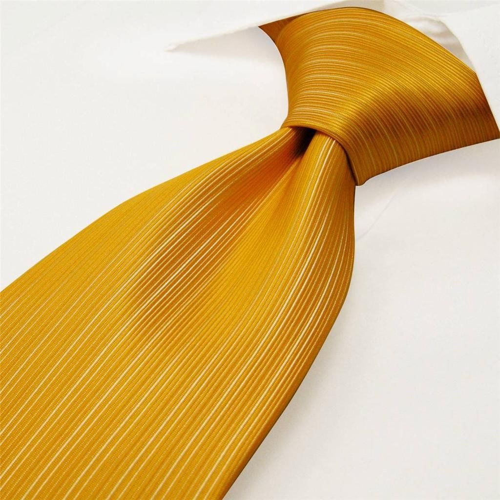 Executive Wardrobe Accessory, Handmade 100% Classic Silk Woven Solid Gold Men's Neck Tie, (3.4 Necktie) in gift box