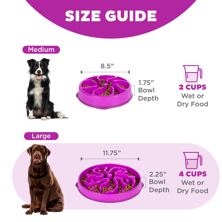 Fun Feeder Slo Bowl, Large Slow Feeder Dog Bowl, 4 Cups, Purple