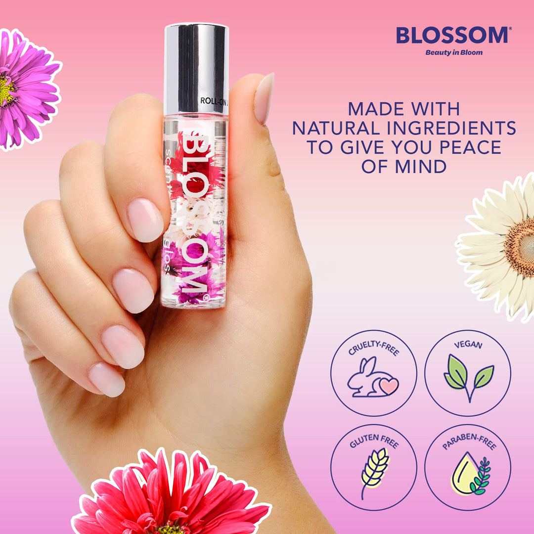 Blue Cross - Scented Lip Gloss with Real Flowers 0.2oz- Pick Any Flavor (Strawberry Banana 0.2 fl.oz)