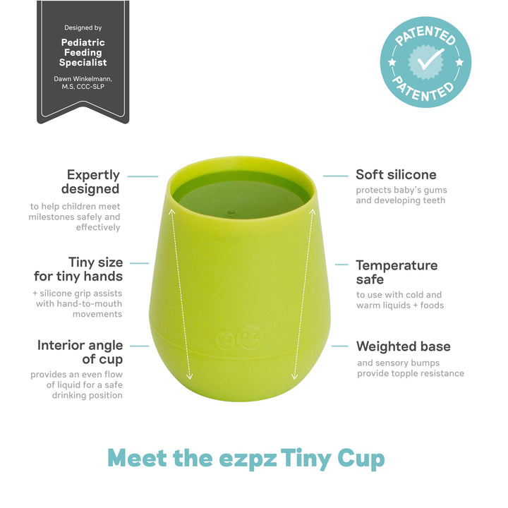 Tiny Cup (Lime) - 100% Silicone Training Cup for Infants - 4 months + - Designed by a Pediatric Feeding Specialist - Baby-led Weaning Essentials & Baby Gifts