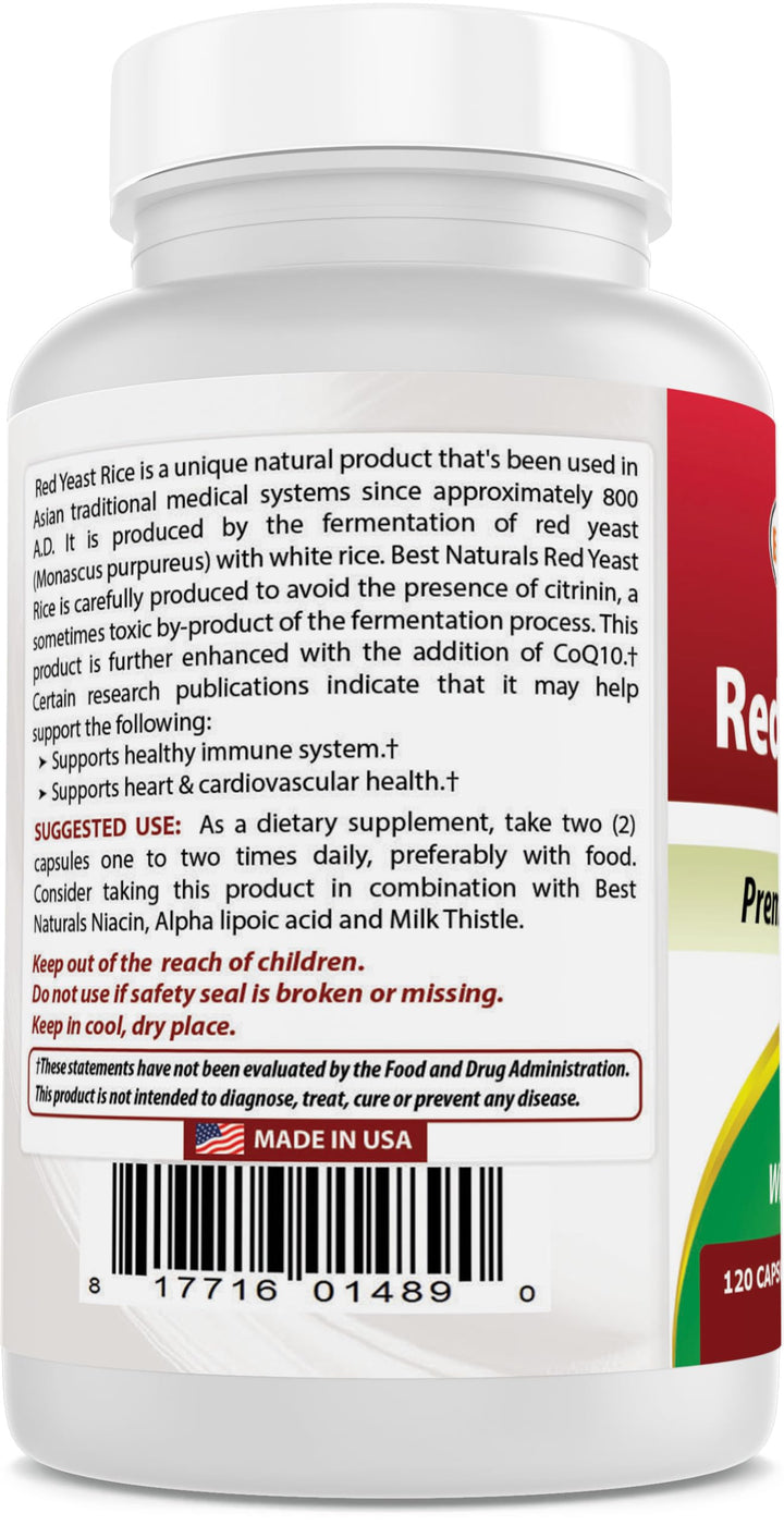 Red Yeast Rice with CoQ10, 120 Capsules - Cardiovascular Formula Contains 600 mg of Red Yeast Rice ans 30 mg of CoQ10