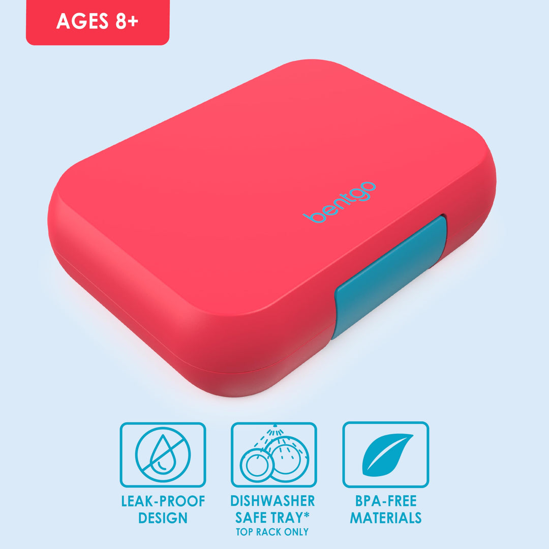 Pop - Leak-Proof Lunch Box & Removable Divider for Ages 8+ & Teens - Lunch Container Holds 5 Cups of Food; 3-4 Compartments; Microwave/Dishwasher Safe; 2 Year Warranty (Flame Red/Turquoise)