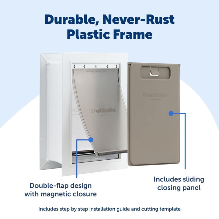 Never Rust Wall Entry Pet Door - Telescoping Frame - Insulates Better Than Metal, Energy Efficient - Interior & Exterior Walls, Weatherproof, Easy to Install & Clean (White - Medium)