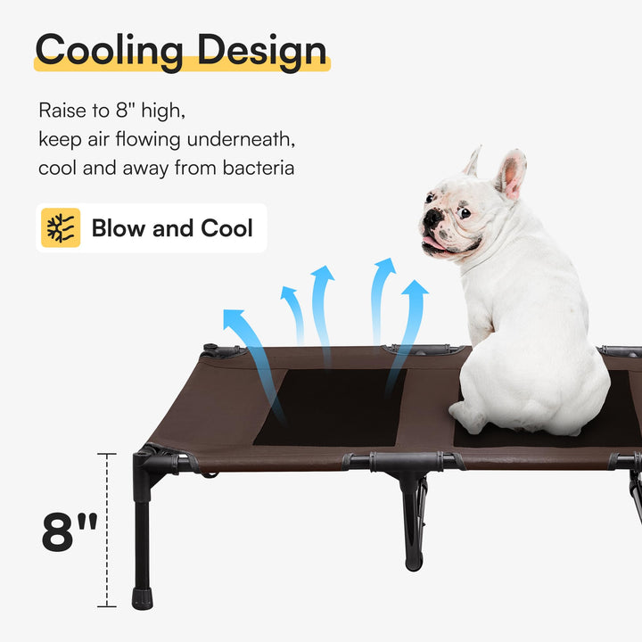 XLarge Outdoor Dog Bed, Elevated Pet Cot with Canopy, Durable Oxford Fabric, Extra Carrying Bag, for Camping or Beach - Brown