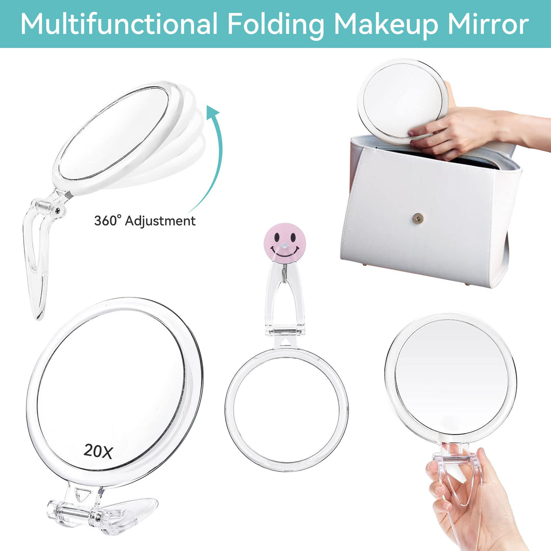 20X Magnifying Mirror, Two Sided Mirror, 20X/1X Magnification, Folding Makeup Mirror with Handheld/Stand,Use for Makeup Application, Tweezing, and Blackhead/Blemish Removal. 5IN.