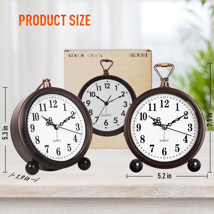 Battery Alarm Clock,Night Light,Vintage Hangable Super Silent Non Ticking Analog Table Clock for Bedroom Bedside, Desk,Shelf