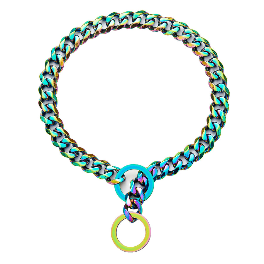 Dog Chain Collars for Dogs Chew Proof Dog Collar, 15mm Thick Color Chain Dog Collar Heavy Duty Stainless Steel Metal Cuban Link Dog Collar for Small Medium Large Dogs