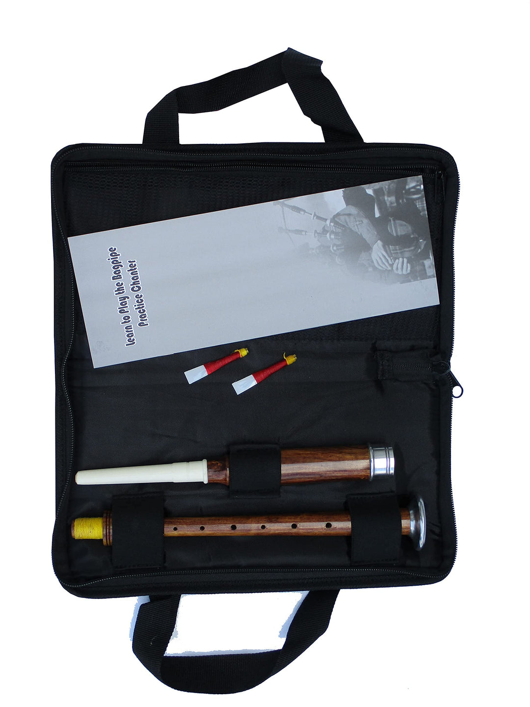 Scottish Highland Bagpipe Practice Chanter Black Silver Mount Free Reeds, Bag and Book (Brown Chanter)