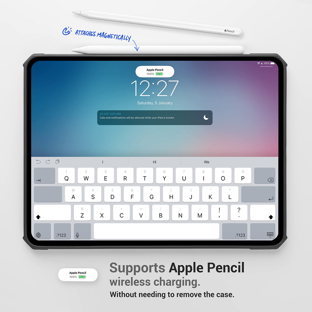 iPad Pro 12.9 inch Case 2022, 2021, 2020, 2018 (6th, 5th, 4th & 3rd Generation) Ultra Thin Matte Clear, Supports Apple Pencil Wireless Charging, Absorbs Shock (Black/Matte Back)
