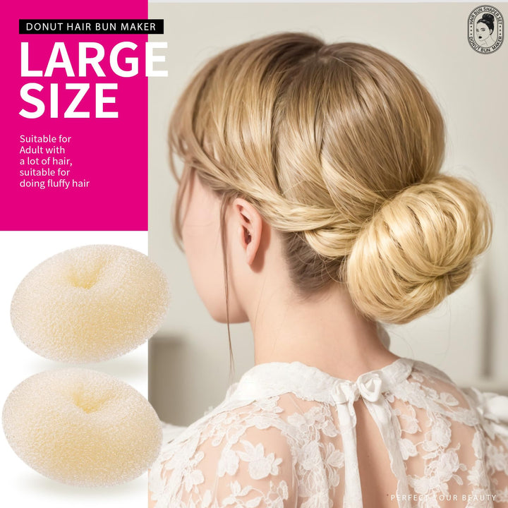 Donut Bun Maker, Hair Bun Donut Maker Ring Style Bun Maker Set - 7 Buns Shaper & 5 Bands & 20 Bobby Pins For Chignon Hair Styles Ballet Dance Beige (2 Small 2 Medium 2 Large 1 Extra-large)