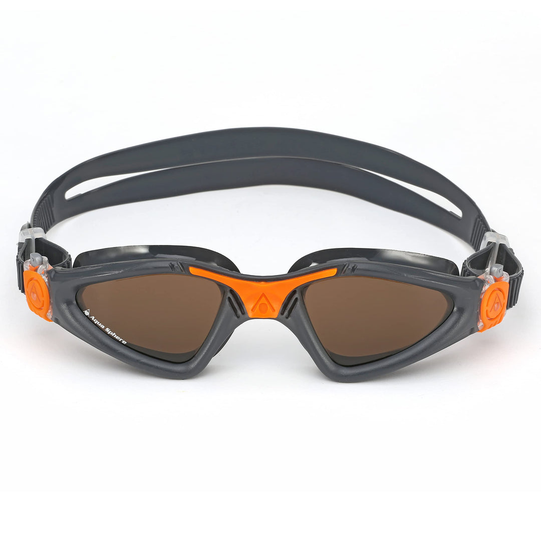 Kayenne Adult Swim Goggles - 180-Degree Distortion Free Vision, Ideal for Active Pool or Open Water Swimmers, Brown Polarized Lens, Gray/Orange Frame, One Size, EP2961008LPB