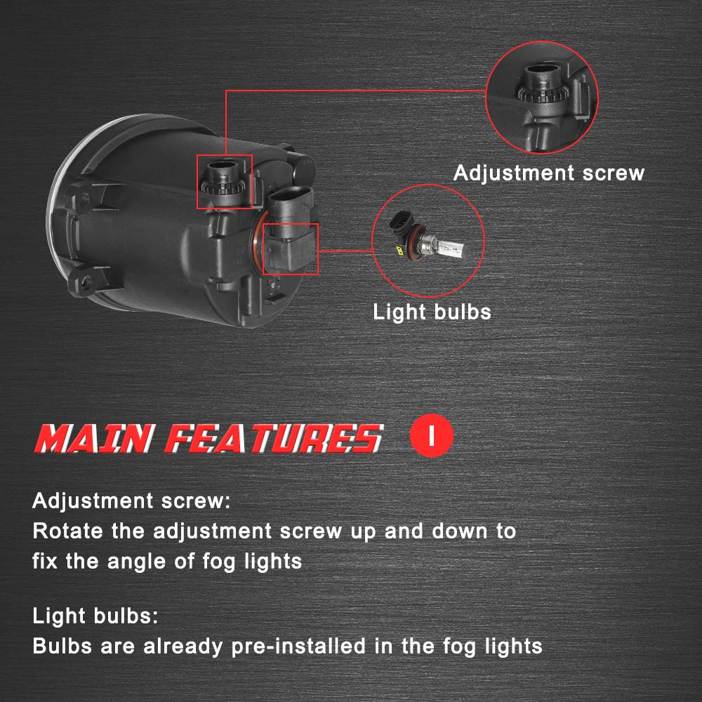 Driving Fog Lights Lamps Replacement for Toyota Camry 2007 2008 2009 with H11 12V 55W Halogen Bulbs & Universal Switch and Wiring Kit (Clear Lens)