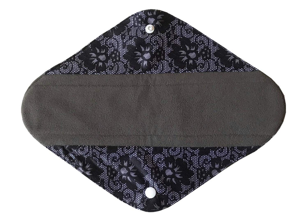 5 Pieces Charcoal Bamboo Mama Cloth/ Menstrual Pads/ Reusable Sanitary Pads (Black lace, Heavy (12 inch))