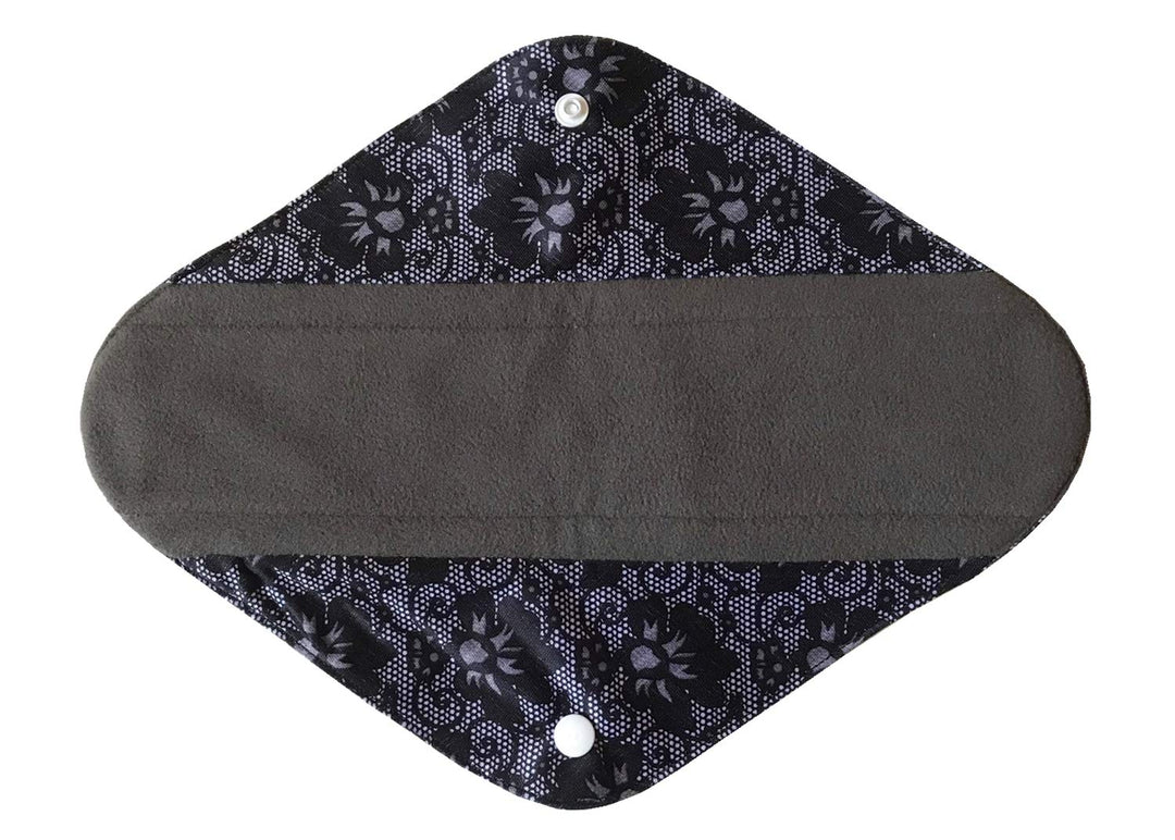 5 Pieces Charcoal Bamboo Mama Cloth/ Menstrual Pads/ Reusable Sanitary Pads (Black lace, Heavy (12 inch))
