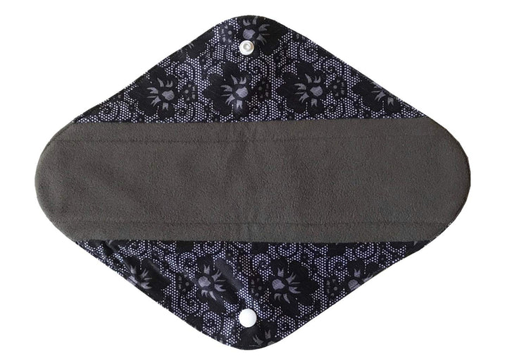 5 Pieces Charcoal Bamboo Mama Cloth/ Menstrual Pads/ Reusable Sanitary Pads (Black lace, Heavy (12 inch))