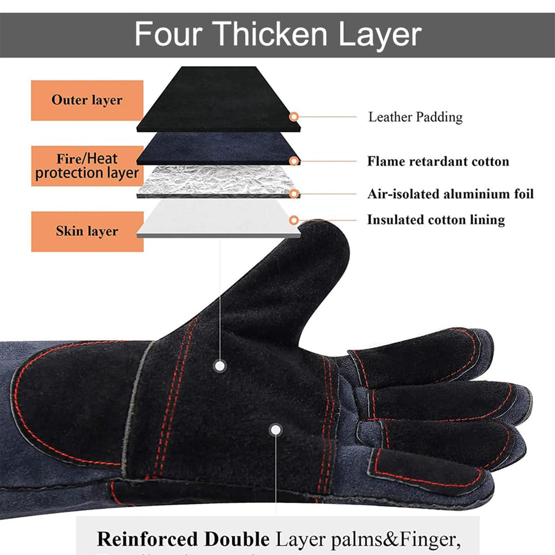 Animal Handling Gloves Snake Bite Proof, Double Leather Padding Reinforced Palm & Fingers Protection for Grabbing Snake Reptile Bird Falcon Handling, Cat Dog Training Anti Scratch - 16inch