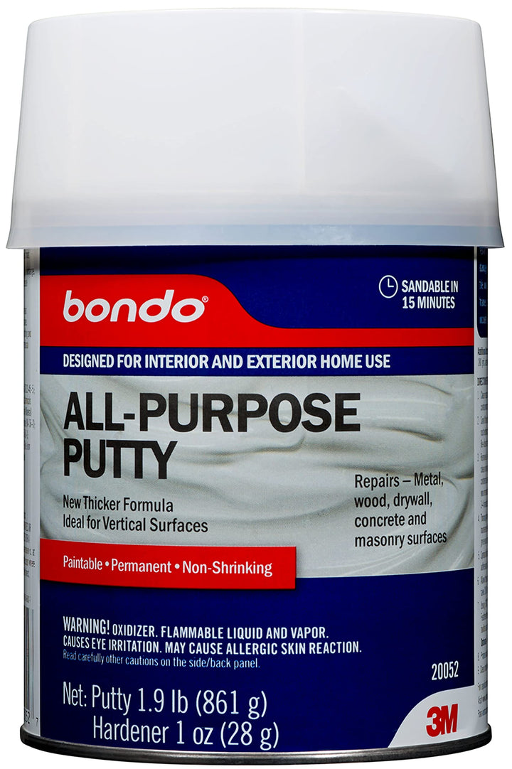 3M Bondo All-Purpose Putty, Designed for Interior and Exterior Home Use, Paintable, Permanent, Non-Shrinking, 1.9 lb., 1-Quart