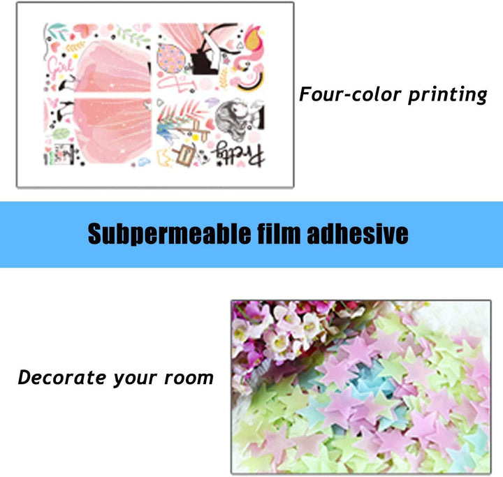 SENGTER Pretty Girl Wall Sticker Removable Wall Decals Wall Murals Peel and Stick Wallpaper Waterproof Wall Art Wall Decor for Bedroom Teen Girl Living Room(with Fluorescent Stickers)