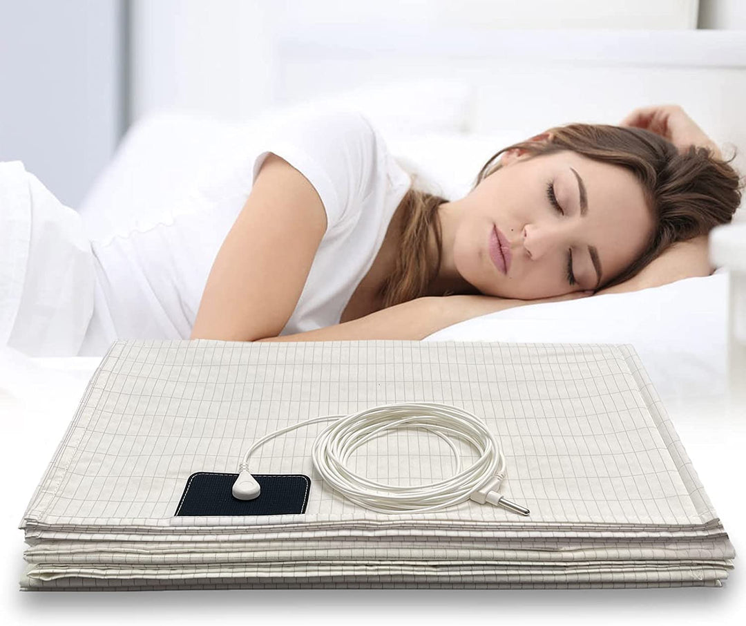 Grounding Sheet with Grounding Cord,Grounding Sheets with Organic Cotton Conductive Silver Fiber, Grounding Improve Sleep (35X59in White