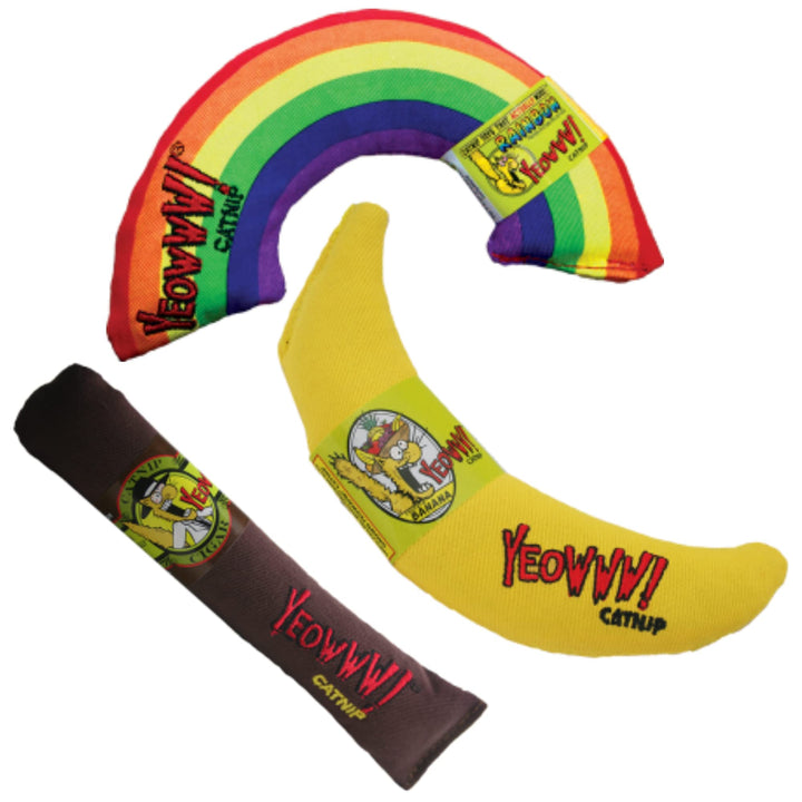 Yeowww! Catnip Toy Variety Pack Cigar & Banana & Rainbow Made in USA
