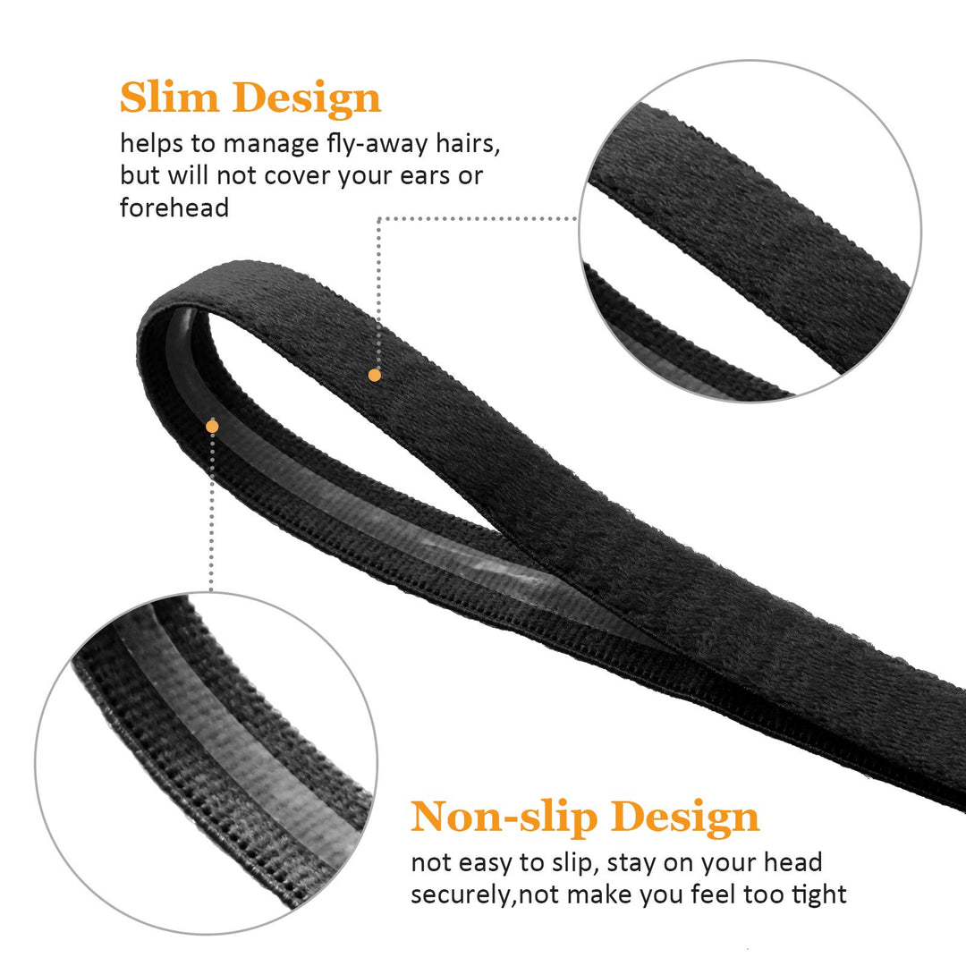 12 Pieces Thin Non-Slip Elastic Sport Headbands, Hair Bands with Non Slip Silicone Grip Exercise Hair Sweatbands for Men Women Football Basketball Soccer Tennis Yoga (Black, White)