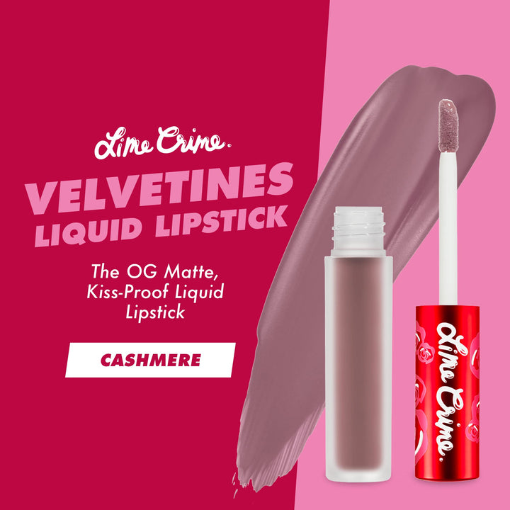 Velvetines Liquid Matte Lipstick, Cashmere - Grey Beige - French Vanilla Scent - Long-Lasting Velvety Matte Lipstick - Won't Bleed or Transfer - Vegan