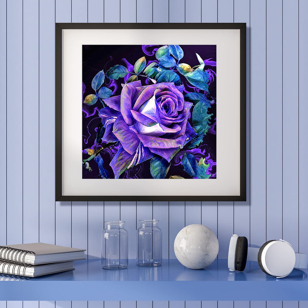 Diamond Painting Kits for Adults, Round Full Drill Diamond Painting Kits, 5D DIY Diamond Painting by Number Kits Diamond Art Kits for Home Wall Decor 14x14 Inch Purple Rose