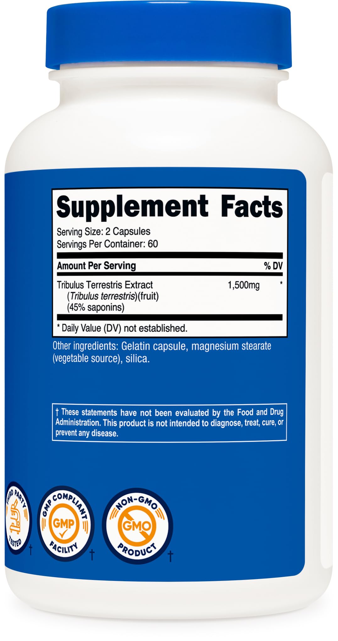 Tribulus Terrestris Extract 1500mg, 120 Capsules - 60 Servings (750mg Per Cap), Non GMO & Gluten Free