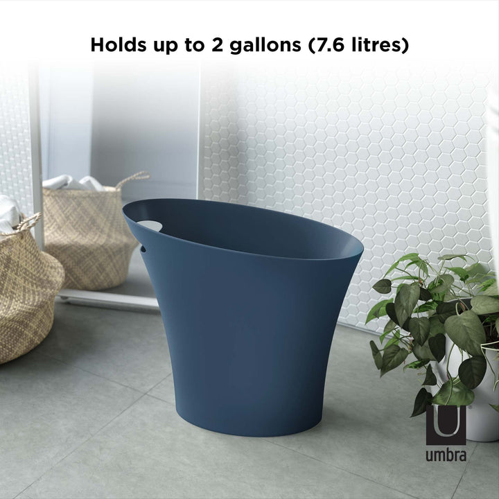 Skinny Small Trash Can, 2-Gallon Garbage Wastebasket Bin for Small Spaces – Ideal for Bathroom, Office, Bedroom and More, Denim