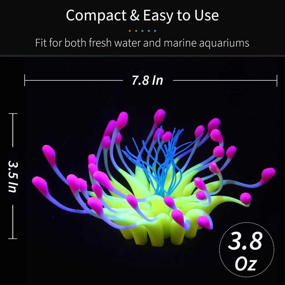 Glowing Effect Gooseneck Coral Artificial Decoration Silicone Ornament for Fish Tank Aquarium, Yellow