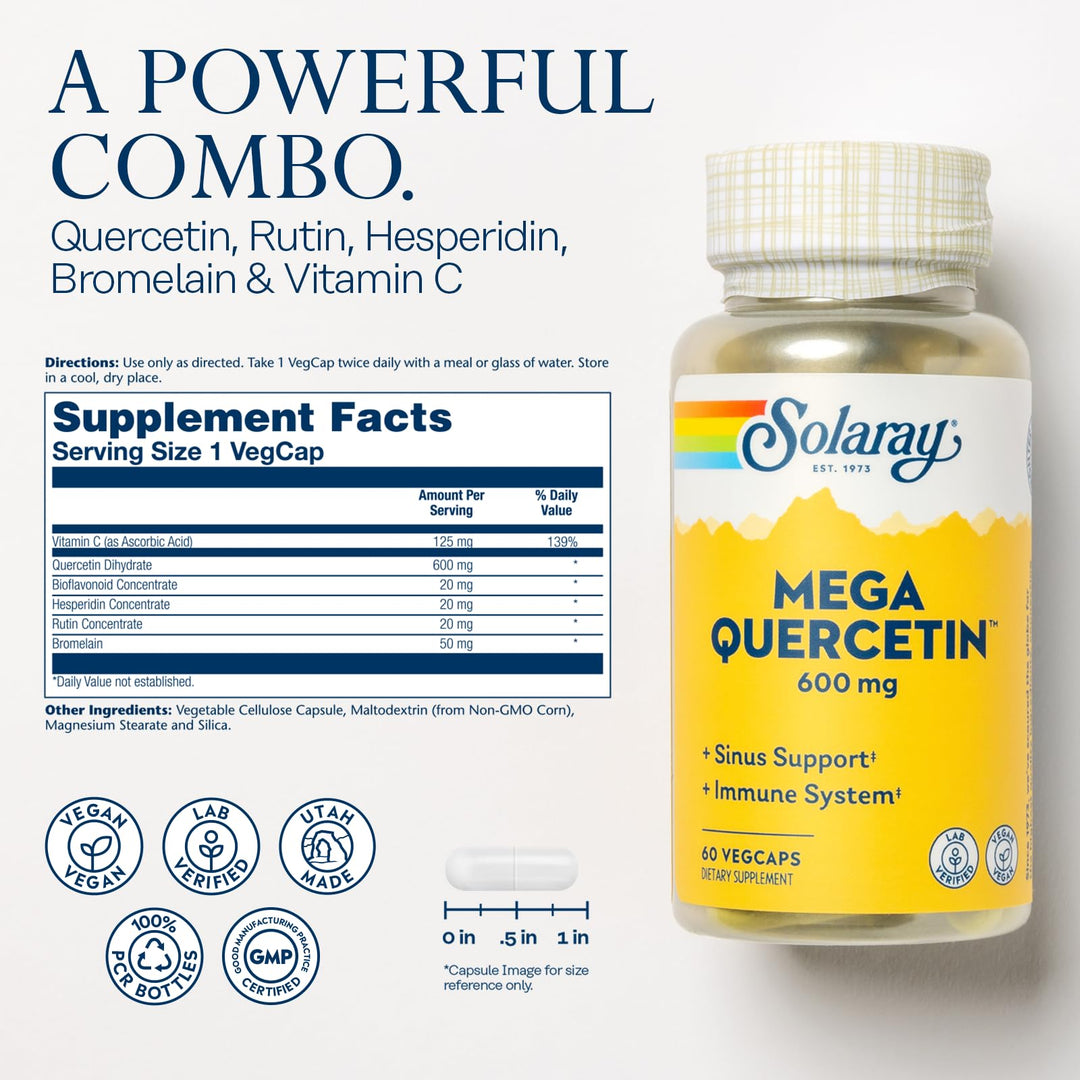 Mega Quercetin Healthy Cells, Heart, Circulatory & Respiratory System Support Bioflavonoids & AMPK Activator Non-GMO, Vegan 60 VegCaps