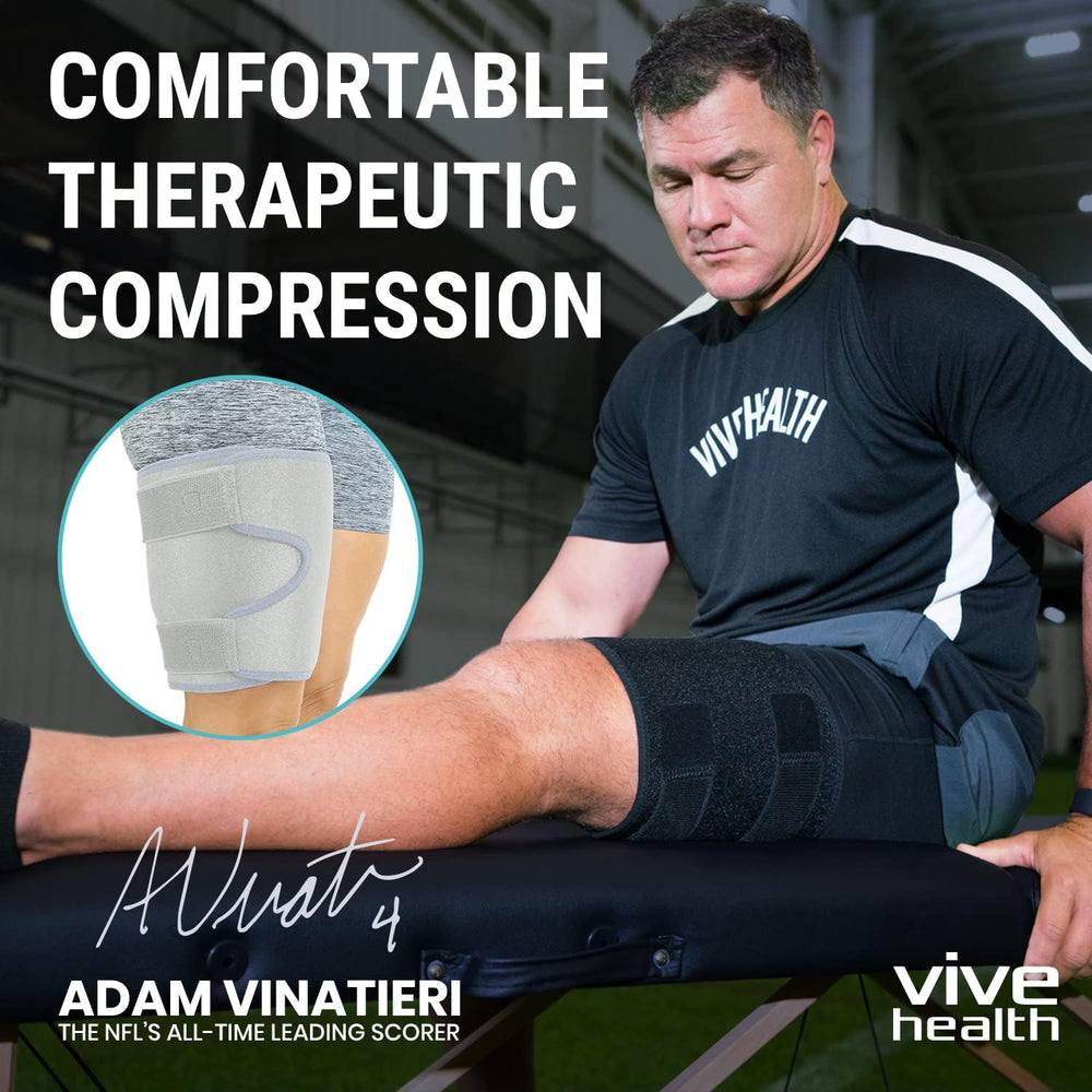 Thigh Brace - Hamstring Quad Wrap - Adjustable Compression Sleeve Support for Pulled Groin Muscle, Sprains, Quadricep, Tendinitis, Workouts, Sciatica Pain and Sports Recovery - Men, Women (Black) (1, Gray)