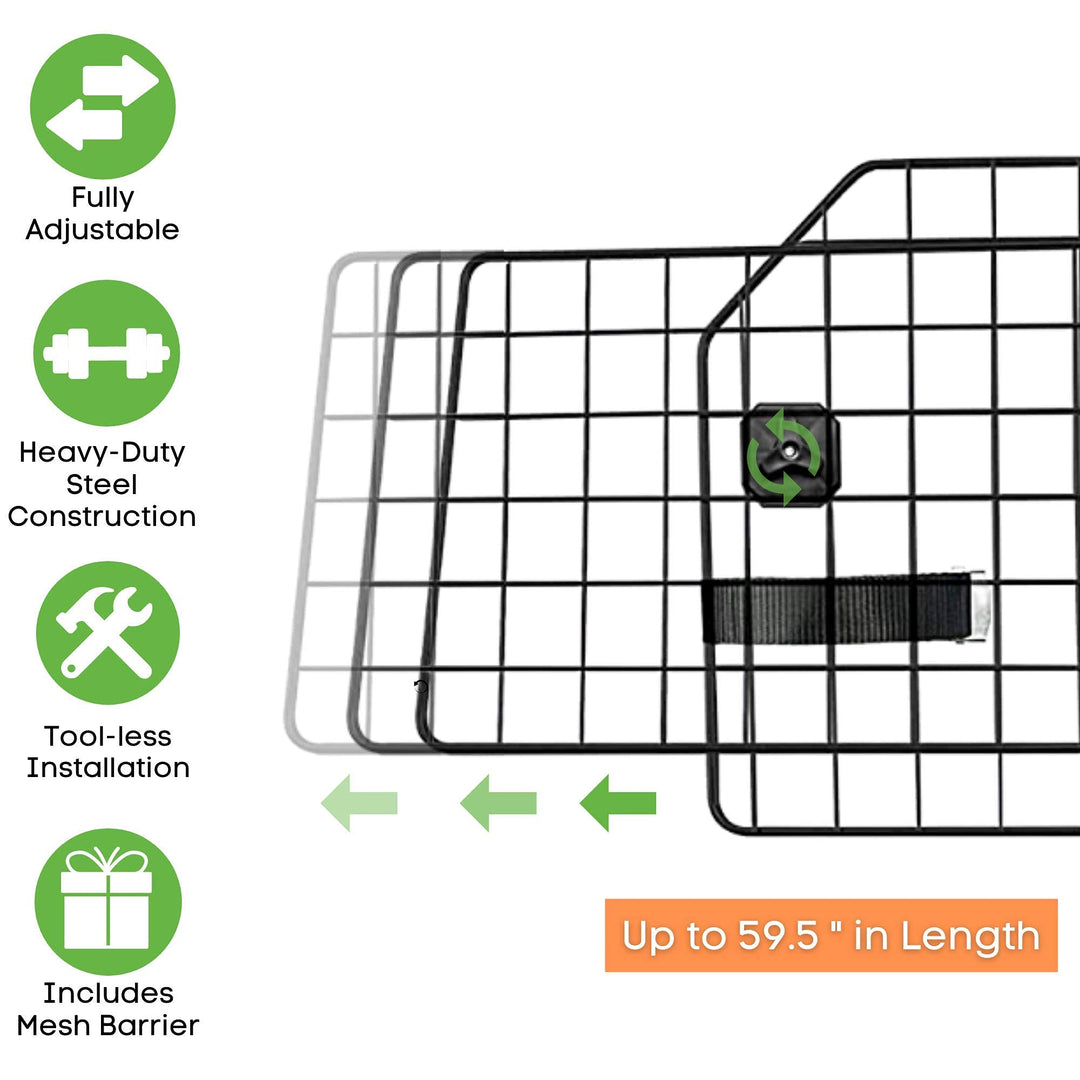 Dog Car Barrier for SUVs & Vehicles - Adjustable Large Pet Barrier with Bonus Guard Mesh for Full Coverage. Heavy-Duty, Universal-Fit Easy Install-Removal Divider for Pet Car Safety