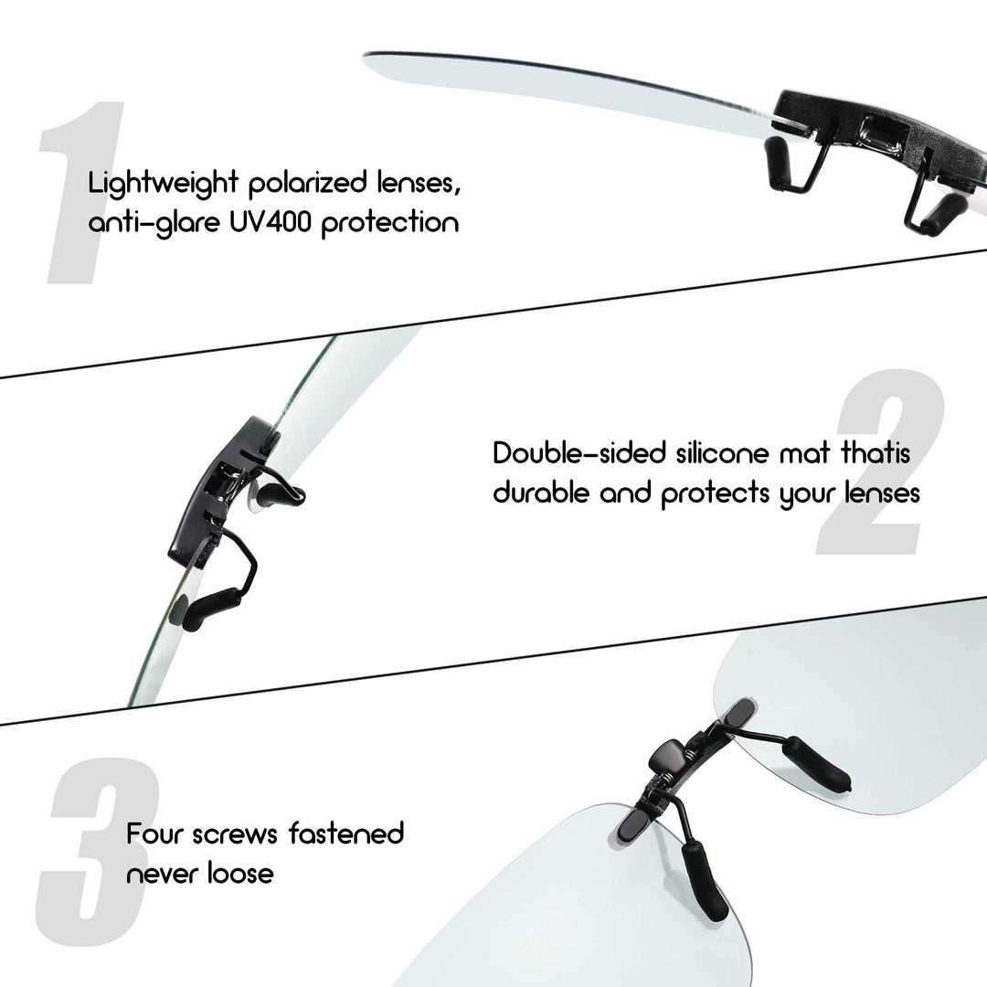 5 Pieces Polarized Clip on Sunglasses Rimless Rectangle Clip on Sunglasses Lightweight Eyeglasses Men Women (Multi Colors)