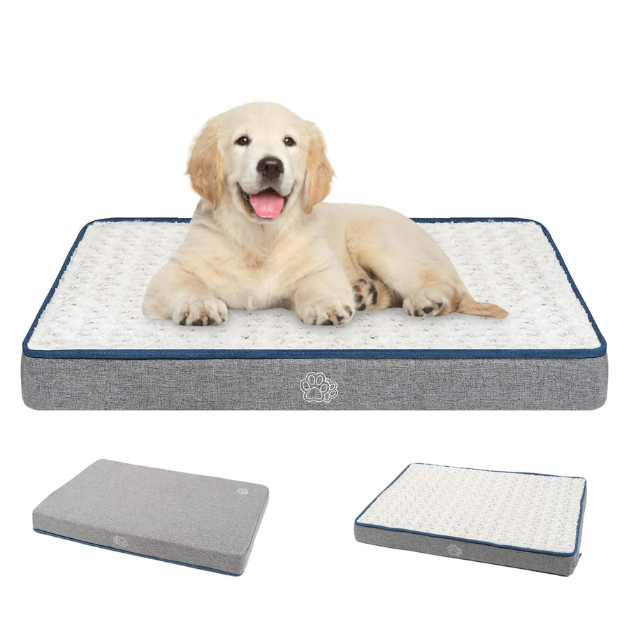 Reversible Cool and Warm Dog Bed for Crate Pad, Pet Beds with Washable and Removable Cover, Dog Crate Bed Sleeping Mats, Bed for Dog Crate for Large Medium Small Dogs, Grey